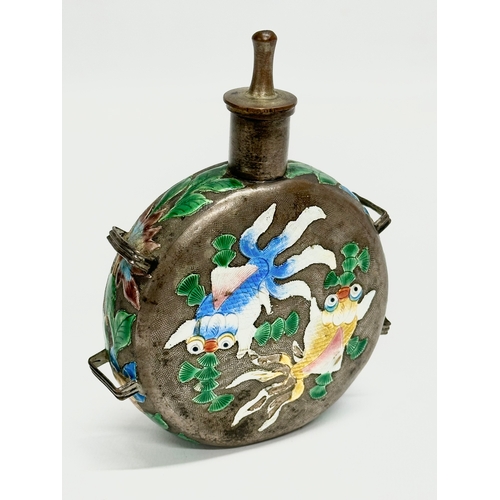 53 - A Late 19th/Early 20th Century Chinese enamel over pewter moon flask scent bottle. 11x4x14.5cm