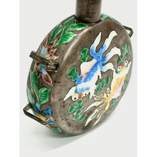 53 - A Late 19th/Early 20th Century Chinese enamel over pewter moon flask scent bottle. 11x4x14.5cm