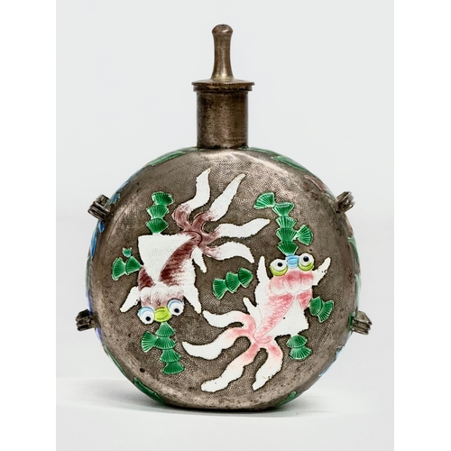 53 - A Late 19th/Early 20th Century Chinese enamel over pewter moon flask scent bottle. 11x4x14.5cm