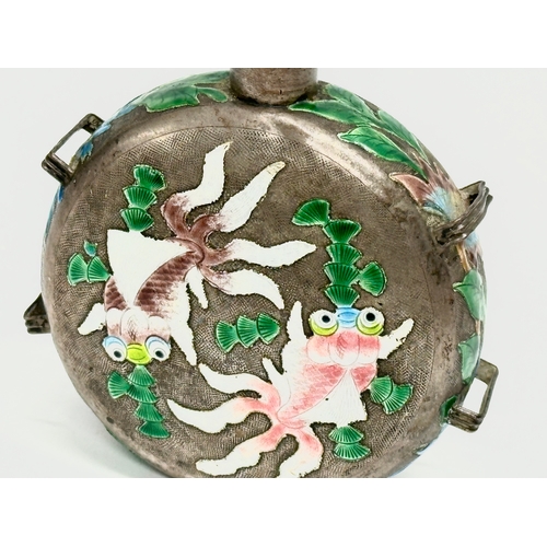 53 - A Late 19th/Early 20th Century Chinese enamel over pewter moon flask scent bottle. 11x4x14.5cm