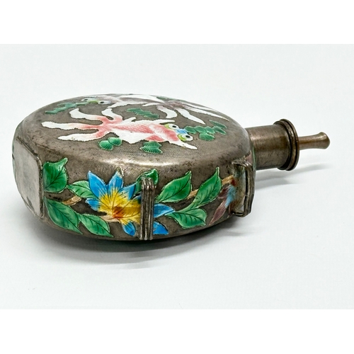 53 - A Late 19th/Early 20th Century Chinese enamel over pewter moon flask scent bottle. 11x4x14.5cm