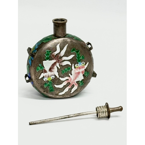 53 - A Late 19th/Early 20th Century Chinese enamel over pewter moon flask scent bottle. 11x4x14.5cm