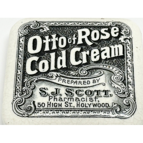 145 - A Late 19th Century Otto of Rose Cold Cream pot with lid. S. J. Scott Pharmacist. 6.5x7x4cm