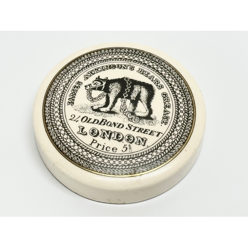 146 - A James Atkinson’s Bears Grease pot lid. 24 Old Bond Street, London. Price 5s’ 8cm