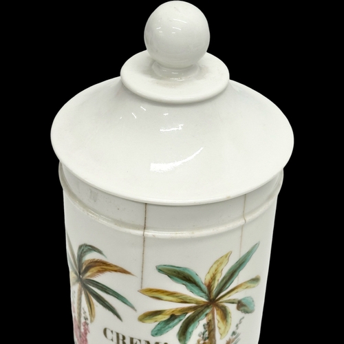 148 - A large Late 19th Century French porcelain apothecary jar with lid. 27cm