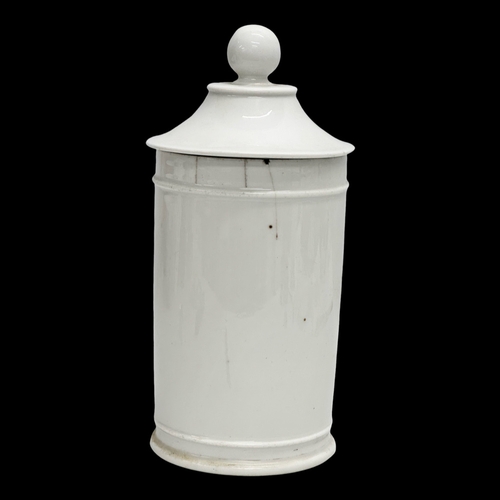 148 - A large Late 19th Century French porcelain apothecary jar with lid. 27cm