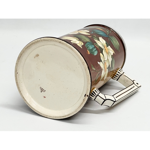 158 - A large Late 19th Century hand painted tankard with silver plated rim. 17x21cm