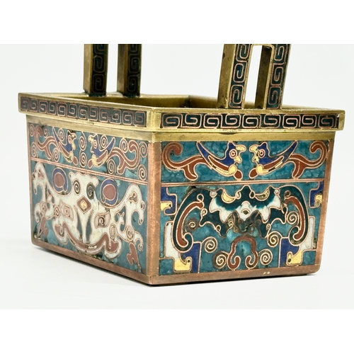 58 - A Late 19th Century Chinese brass and cloisonné enamel censer. 12x9x10cm