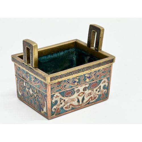 58 - A Late 19th Century Chinese brass and cloisonné enamel censer. 12x9x10cm