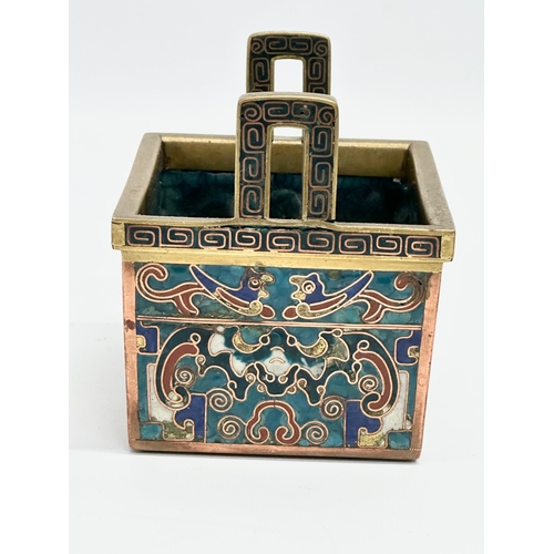 58 - A Late 19th Century Chinese brass and cloisonné enamel censer. 12x9x10cm