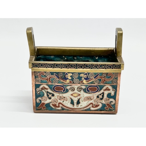 58 - A Late 19th Century Chinese brass and cloisonné enamel censer. 12x9x10cm