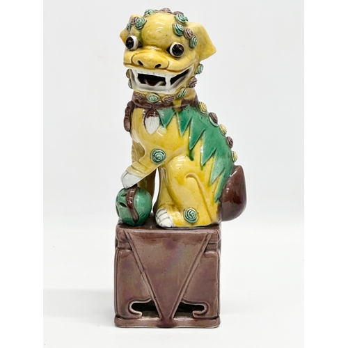 160 - 3 Late 19th/Early 20th Century Chinese Sancai glazed temple Foo Dogs. 26cm. 16cm