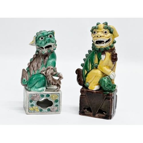 160 - 3 Late 19th/Early 20th Century Chinese Sancai glazed temple Foo Dogs. 26cm. 16cm