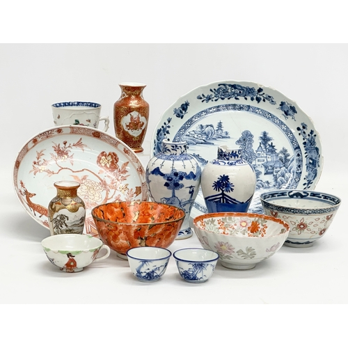 161 - A collection of 18th/19th and 20th Century Chinese and Japanese pottery. Qianlong bowl 25x4.5cm. Jia... 