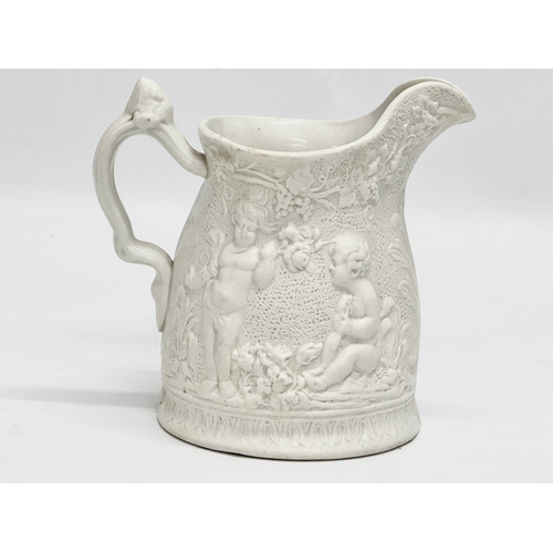 421 - A Mid 19th Century Worthington & Green relief moulded jug. 15x11x14cm