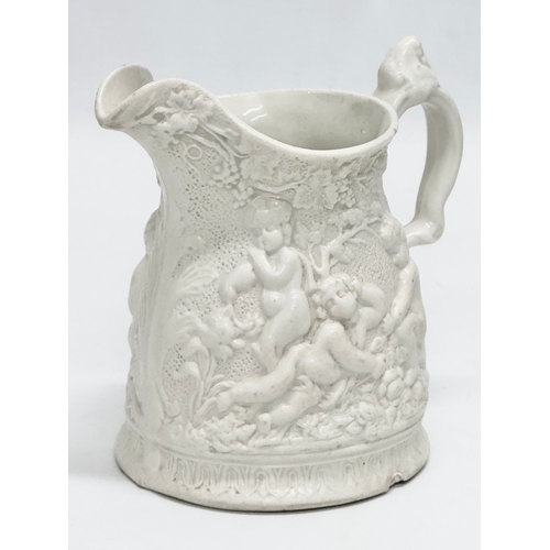 421 - A Mid 19th Century Worthington & Green relief moulded jug. 15x11x14cm