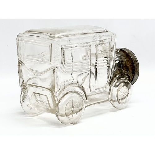 186 - A large Libbey Glass automobile jar with lid. 1930-1950. 23x12x16cm