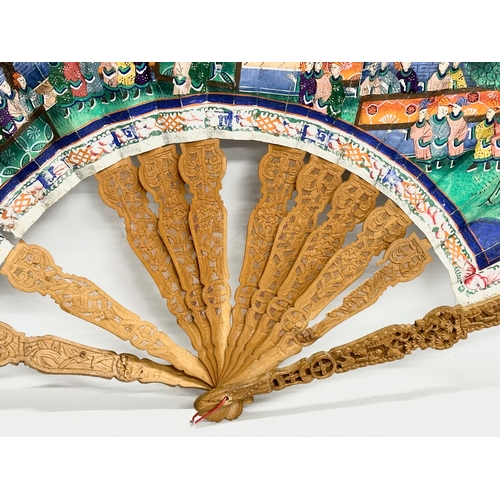 34 - A Mid 19th Century Chinese Canton folding fan with original hand painted lacquered case. Fan decorat... 