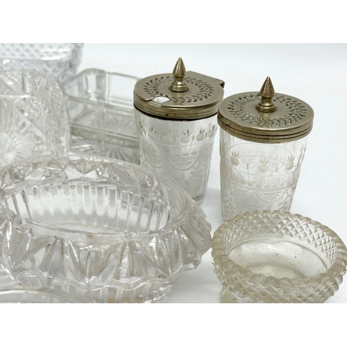 198 - A collection of 19th Century glass salts, match holders etc.