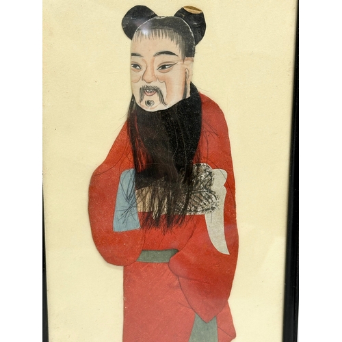 227 - 2 Early 20th Century Japanese framed paper and cloth artworks. 16.5x33cm.