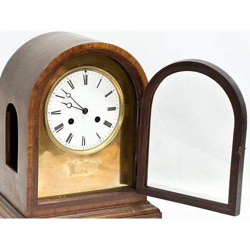 228 - A large inlaid mahogany fusee mantle clock with brass face. Circa 1890-1910. No key or pendulum. 28.... 