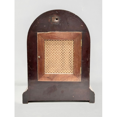 228 - A large inlaid mahogany fusee mantle clock with brass face. Circa 1890-1910. No key or pendulum. 28.... 