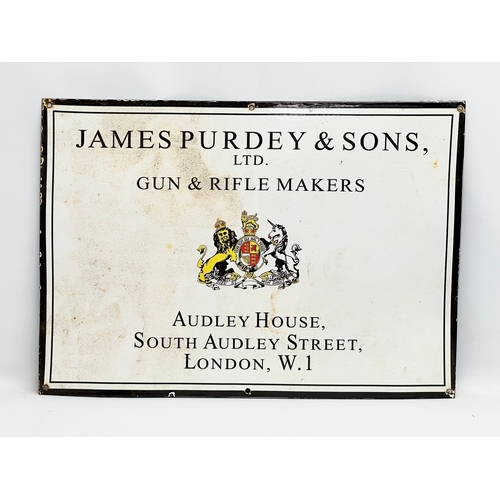 230 - A vintage enamel sign. James Purdey & Sons LTD. Gun & Rifle Makers. 61x43cm