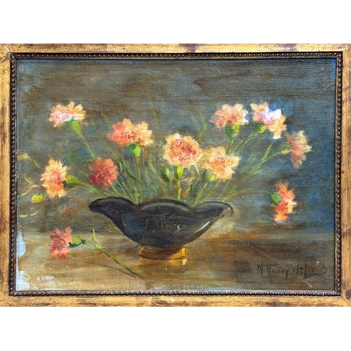 234 - An Early 20th Century Still Life oil painting on board in gilt frame. Signed. 45x33cm. Frame 60x47cm