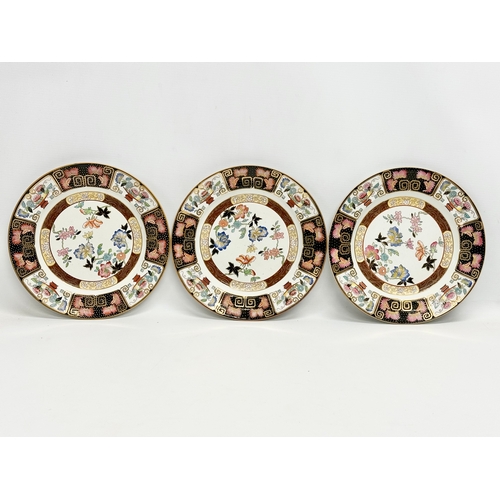 242 - 2 sets of 3 cabinet plates. 3 Derby hand painted plates 22cm. 3 Ashworth Street Real Ironstone China... 