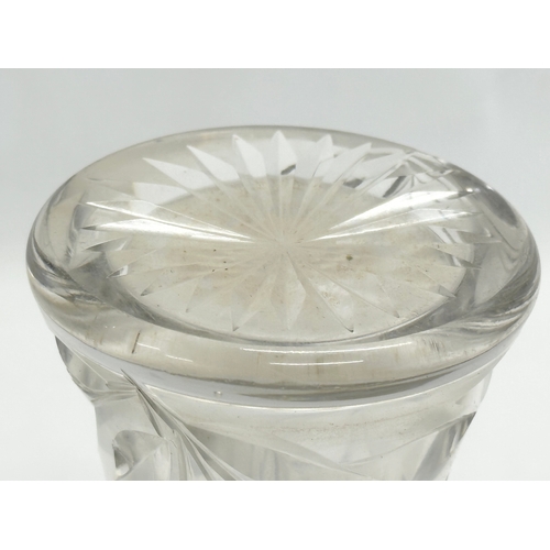 250 - A large Early 20th Century silver mounted glass vase, with sunflower and leaf cut design. Circa 1890... 