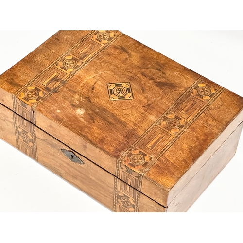 253 - A Victorian inlaid walnut tunbridge ware jewellery box. 30x20x12cm