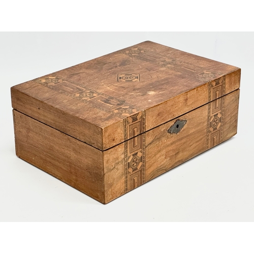 253 - A Victorian inlaid walnut tunbridge ware jewellery box. 30x20x12cm