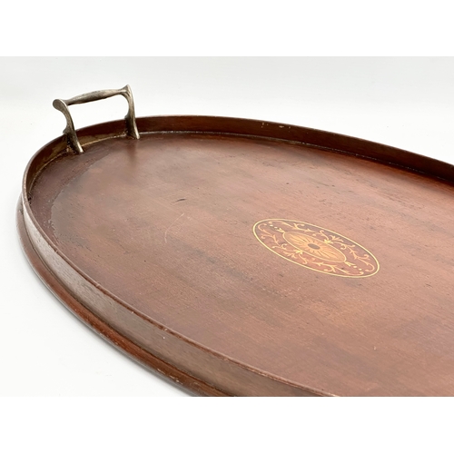 254 - An Edwardian inlaid mahogany serving tray. 62x37cm