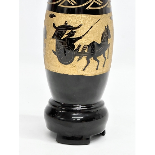 272 - An Early/Mid 20th Century inlaid black glazed oriental style vase. 28cm