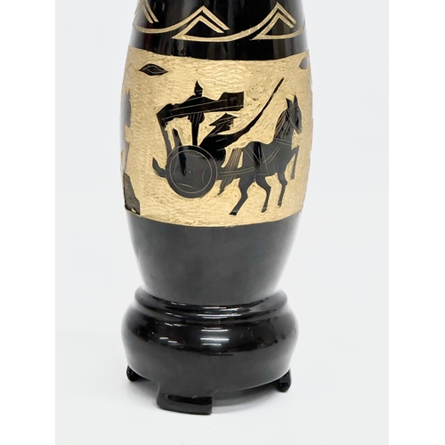 272 - An Early/Mid 20th Century inlaid black glazed oriental style vase. 28cm