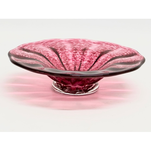 457 - A footed cranberry glass dish by Teign Valley Glass. 20x5.5cm