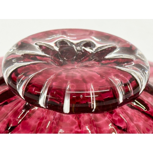 457 - A footed cranberry glass dish by Teign Valley Glass. 20x5.5cm