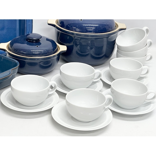 460 - Denby. 2 Denby ‘Imperial Blue’ casserole dishes and a pair of Denby ‘Boston’ food servers. 13 pieces... 