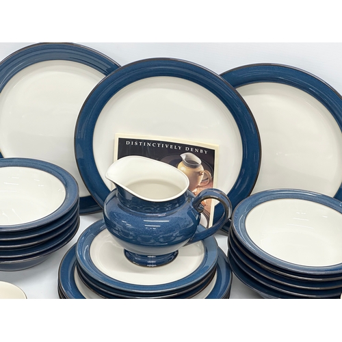 459 - A 35 piece Denby ‘Imperial Blue’ dinner and coffee service. 3 dinner plates. 5 bowls 18x5cm. 3 salad... 