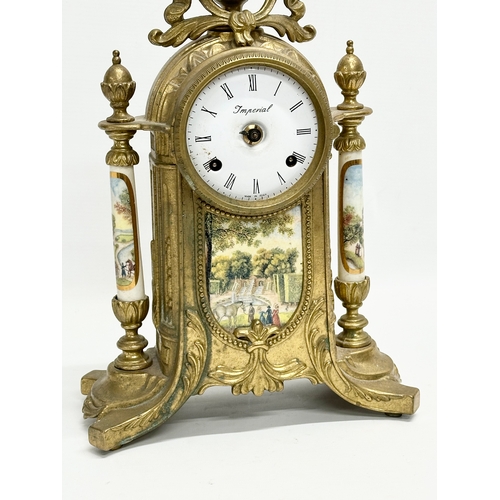 547 - Two 18th Century style mantle clocks. A Franz Hermle brass clock with other. 42cm. 32cm.