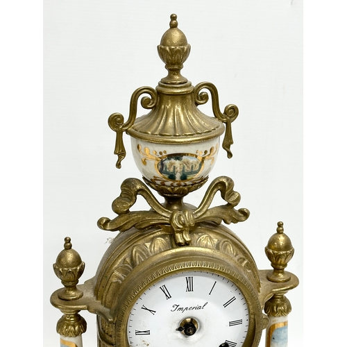 547 - Two 18th Century style mantle clocks. A Franz Hermle brass clock with other. 42cm. 32cm.