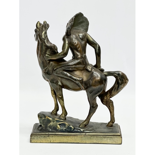 120 - Paul Herzel (1876-1956) Native American on horseback sculpture. 17x23cm