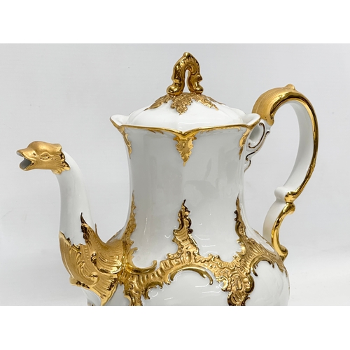 29 - A Meissen ‘B Form’ gilt porcelain Mocha tea for 2, tea service. Tray 45x32cm. Coffee pot/teapot 24x2... 