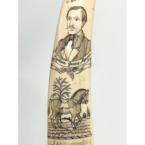 442 - A large reproduction resin scrimshaw. Captain James Morgan. Taken in the Arctic Ocean. Remember Me W... 