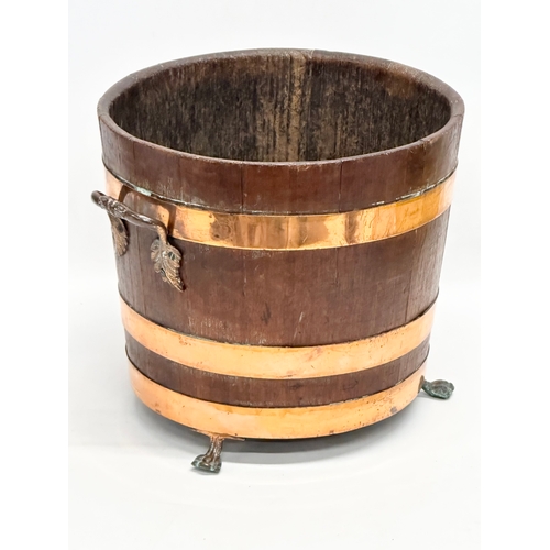 278 - A Late 19th Century oak copper bound coal bucket. 35x32x28cm