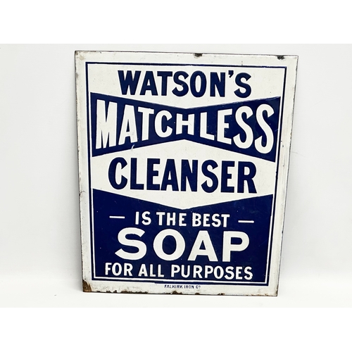 405 - A vintage enamel advertising sign. Watson’s Matchless Cleanser. 33x36cm