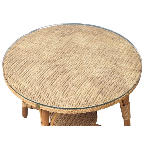 1047 - A Mid Century Lloyd Loom bamboo table with glass top, 59cm x 47cm