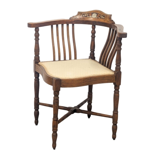 886 - An Early 20th Century inlaid walnut corner armchair, circa 1900.