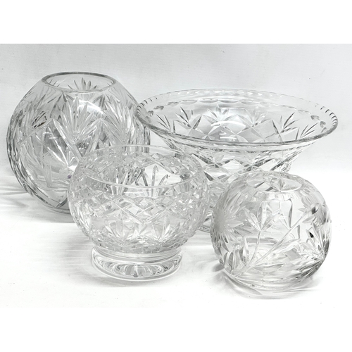 581 - A collection of crystal. 5 Tyrone wine glasses, Tyrone whiskey glasses and others. 4 large bowls.