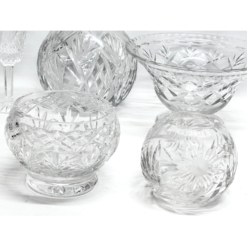 581 - A collection of crystal. 5 Tyrone wine glasses, Tyrone whiskey glasses and others. 4 large bowls.